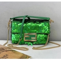Top Design Fendi Baguette Sequins Mini Bag FD0420 Green 2021