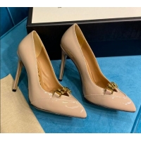 Cheap Gucci Glaze Leather Chain Pointed Pumps Nude 2021