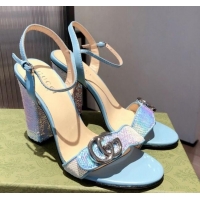 Good Product Gucci Sequin GG Strap High-heel Sandals 040949 Blue/Silver 2021
