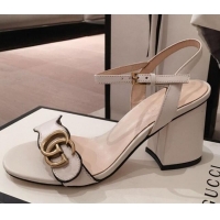 Low Price Gucci Leather GG Strap Mid-heel Sandals 040952 White