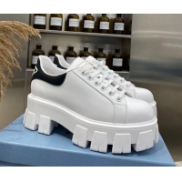 Top Quality Prada Calfskin Platform Sneakers 030617 White/Black 2021