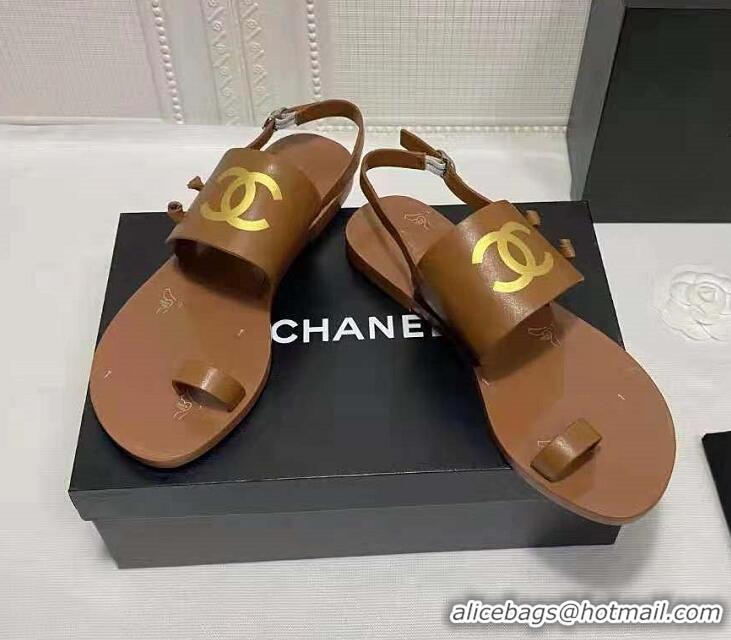 Top Grade New Chanel Goatskin Sandals G36885 Brown