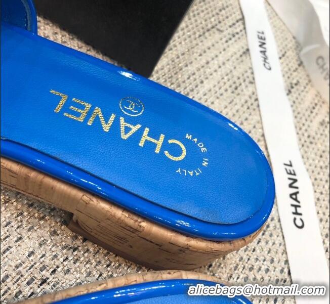 Perfect Chanel Metal CC Tweed Slide Sandals G34826 Royal Blue 2021