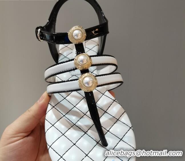 Pretty Style Chanel Lambskin Pearl Charm Flat Thong Sandals 030887 White 2021