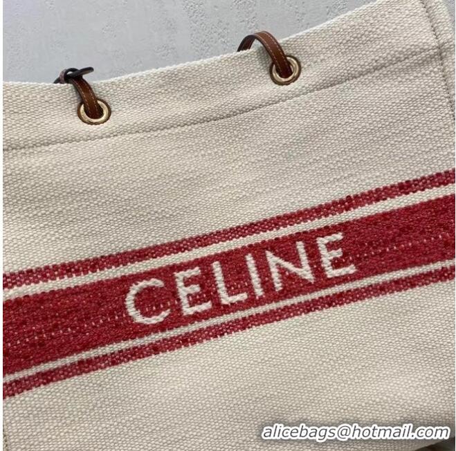 Top Design Celine SQUARED CABAS CELINE IN PLEIN SOLEIL TEXTILE AND CALFSKIN 192172 RED&TAN