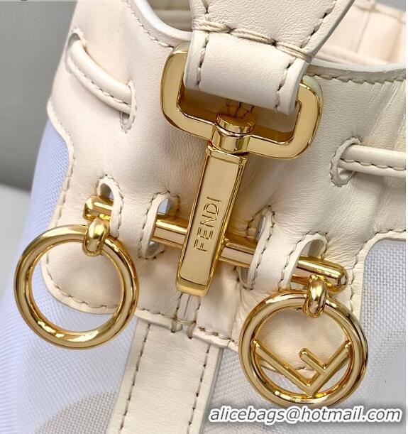 Top Grade Fendi Mon Tresor Mini Bucket Bag in FD2216 White Leather and Mesh 2021
