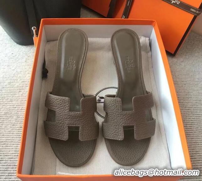 Best Grade Hermes Oasis Sandal in in Togo Grainy Calfskin With 5cm Heel 040371 Dark Grey 2021