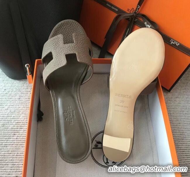 Best Grade Hermes Oasis Sandal in in Togo Grainy Calfskin With 5cm Heel 040371 Dark Grey 2021