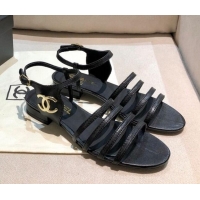 Duplicate Chanel Lambskin Strap Sandals G36958 Black 2021