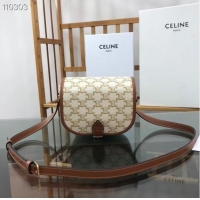 Buy Fashionable Celine TRIOMPHE SHOULDER BAG IN TRIOMPHE CANVAS AND CALFKSIN 191502 WHITE