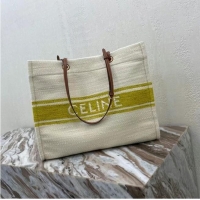 New Style Celine SQUARED CABAS CELINE IN PLEIN SOLEIL TEXTILE AND CALFSKIN 192172 YELLOW &TAN