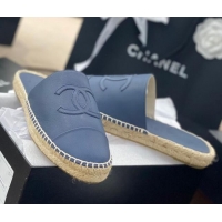 Cute Chanel CC Shiny Lambskin Espadrille Slide Sandals 031083 Blue 2021