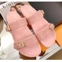 Discount Louis Vuitton Bom Dia Denim Flat Sandals 031148 Pink 2021