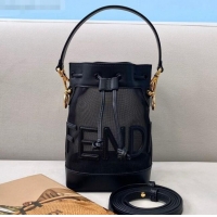 Famous Brand Fendi Mon Tresor Mini Bucket Bag in FD2216 Black Leather and Mesh 2021