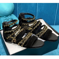 Best Luxury Chanel Roman Suede Chain Flat Sandals Camel 043033 Black 2021