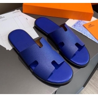 Affordable Price Hermes Men's Izmir Calfskin Flat Slide Sandals 022414 Royal Blue