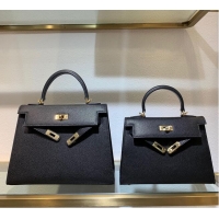Buy Design Hermes Kelly 22cm 25cm Tote Bag Original Epsom Leather Bag KL22 KL25 Black