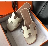 Sumptuous Hermes Oran H Flat Slipper Sandals in Togo Grainy Calfskin 040381 Off-White 2021