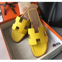 Grade Quality Hermes Oran H Flat Slipper Sandals in Togo Grainy Calfskin 040384 Yellow 2021