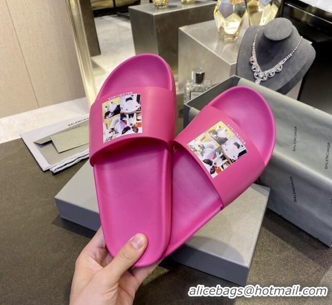 Best Price Balenciaga Dogs Print Flat Slide Sandals 042883 Pink 2021