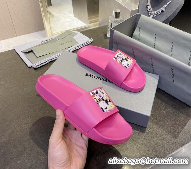 Best Price Balenciaga Dogs Print Flat Slide Sandals 042883 Pink 2021