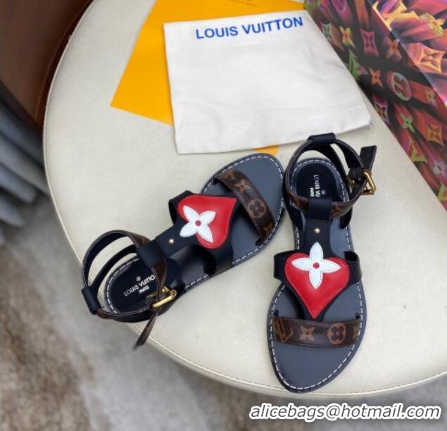 Fashion Luxury Louis Vuitton Faro Flat Heart Thong Sandals 050670 Black 2021