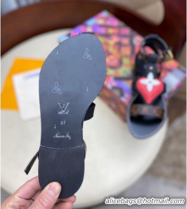 Fashion Luxury Louis Vuitton Faro Flat Heart Thong Sandals 050670 Black 2021
