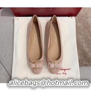 Discount Salvatore Ferragamo Patent Leather Bow Flat Ballerinas 051241 Nude 2021