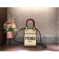 Buy Discount FENDI MINI SUNSHINE SHOPPER Braided straw mini-bag 8BS051 Apricot
