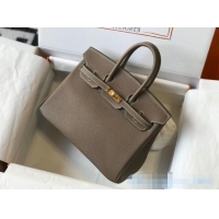 Best Quality Hermes Birkin Bag 25cm in Epsom Leather Calfskin H025 Elephant Grey/Gold (Half Handmade)