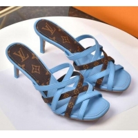 Low Price Louis Vuitton Revival Strap Heel Slide Sandals 6.5cm 033097 Blue 2021