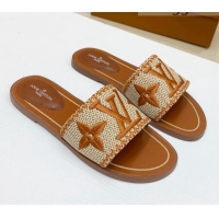 Pretty Style Louis Vuitton Lock It Raffia Flat Slide Sandals 042801 Brown 2021