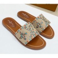 Popular Style Louis Vuitton Lock It Raffia Flat Slide Sandals 042801 Multicolor 2021