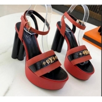 Affordable Price Louis Vuitton Podium Monogram Studs Platform Sandal 061243 Red