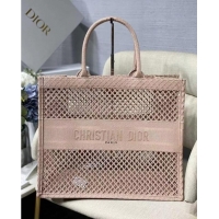 Buy Inexpensive DIOR BOOK TOTE Black Mesh Embroidery M1286ZW light pink