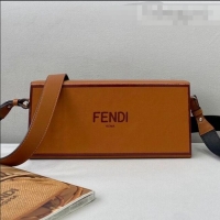Famous Brand Fendi Wood and Leather Horizontal Box Mini Bag FD0334 Brown 2021