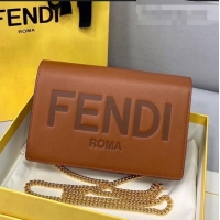 Top Quality Fendi Leather Wallet on Chain Mini Bag FD0417 Brown 2021