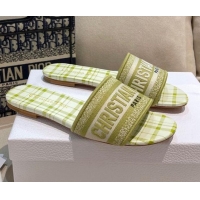 Good Looking Dior Dway Flat Slide Sandals in Lime Green Check'n'Dior Embroidered Cotton 061126