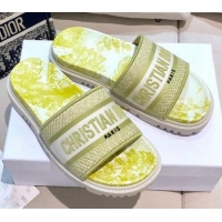 Top Grade Dior Dway Slide Sandals in Lime Yellow Toile de Jouy Reverse Embroidered Cotton 061149