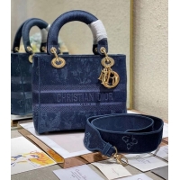 Good Product MEDIUM LADY D-LITE BAG Blue Dior Flowers Embroidered Denim M0565OJA