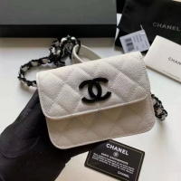 Top Grade Chanel Quilted Grained Calfskin Chain Belt Bag/Flat Card Case AP1956 White 2021