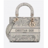 Well Crafted DIOR MEDIUM LADY D-LITE BAG Gray Toile de Jouy Reverse Embroidery M0565OR