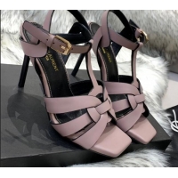 New Style Saint Laurent Calfskin High-Heel Sandals 10cm 042977 Dusty Pink