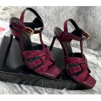 Best Price Saint Laurent Stone Embossed Leather High-Heel Sandals 10cm 042987 Fuchsia Red