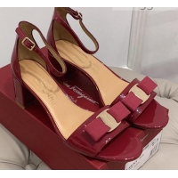 Top Quality Salvatore Ferragamo Vara Patent Leather Bow Sandals 6cm 051215 Burgundy 2021