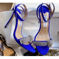 Good Quality Jimmy Choo THYRA 100 Suede Sandals with Pavé Crystal Cord 061761 Blue