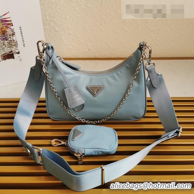 Shop Grade Prada Re-Edition 2005 Nylon Shoulder Bag 1BH204 Light Blue 2021
