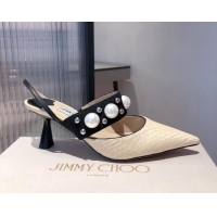Custom Jimmy Choo Breslin Raffia Pearl Heel Mules 6.5cm 051055 Beige 2021