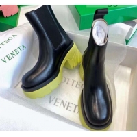Charming Bottega Veneta Flash Calfskin Short Boots 9.5cm 070638 Black/Lemonade Yellow 2021