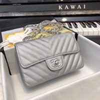 Top Quality Chanel Small Classic Handbag Grained Calfskin & silver-Tone Metal A69900 Silver